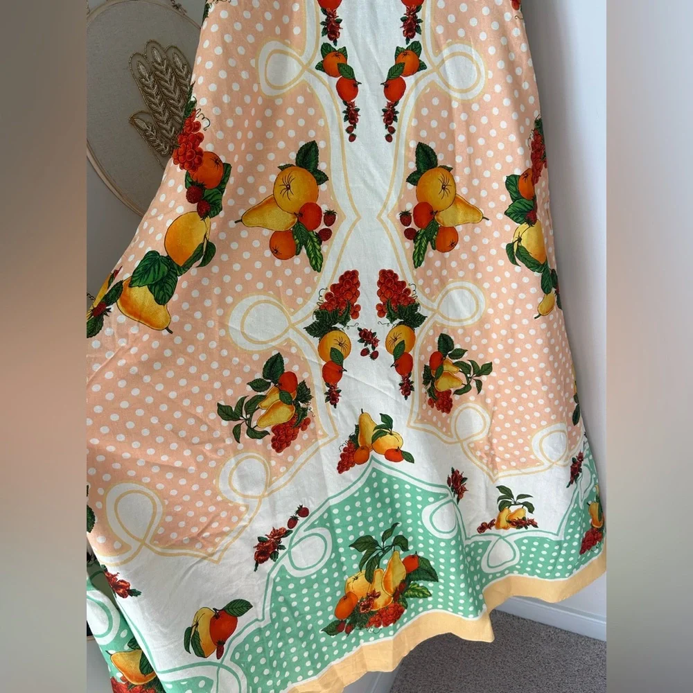 Caroline Constas peach green fruit Polka Dot linen blend Maxi Dress - Picture 4 of 7